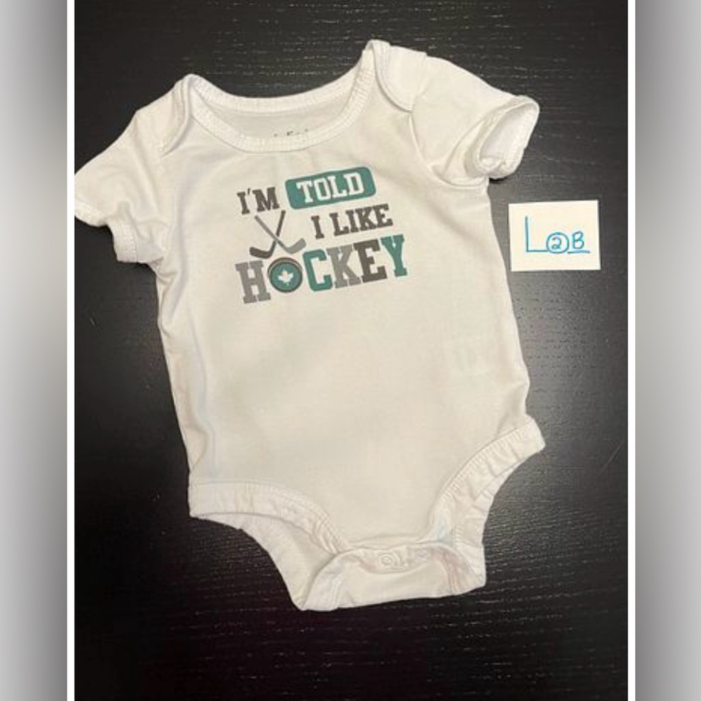 ⭐️2/$5.00⭐️ Indigo 0-3m White Hockey Onesie